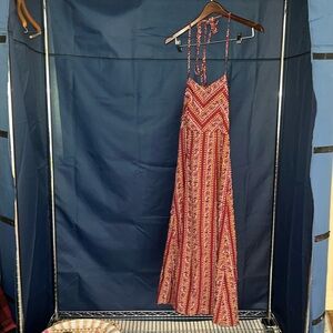 Cross strap back beautiful red summer dress